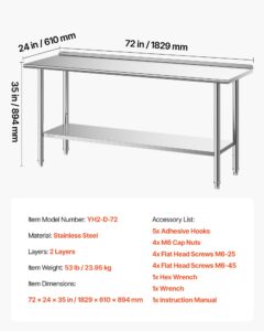 VEVOR Roostevabast terasest töölaud, 61 x 183 cm, 1829×610×894 mm — pilt 7