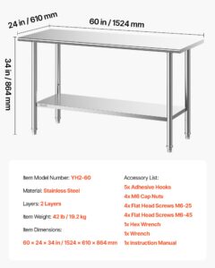 VEVOR Roostevabast terasest töölaud, 61 x 152 cm, 1524×610×864 mm, 158 cm — pilt 7