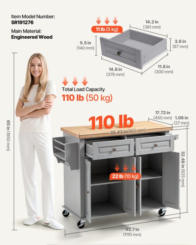 Köögisaare käru hoiuruumiga, 5 kg, 1110 mm