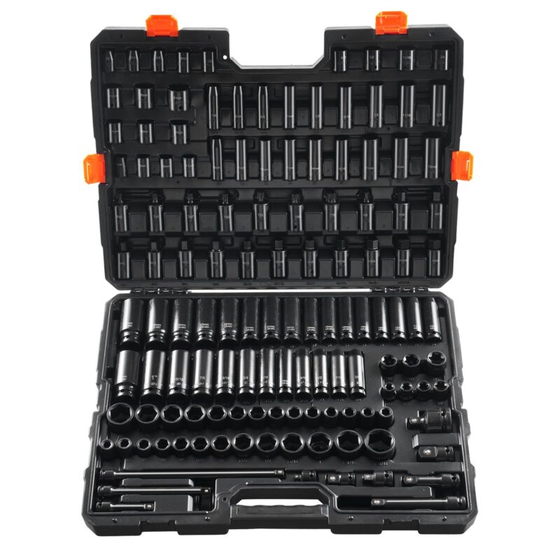 Impact Socket Set 130 Piece 9.53 mm & 1.27 cm - SAE & Metric Drive Socket Set - 6 Point
