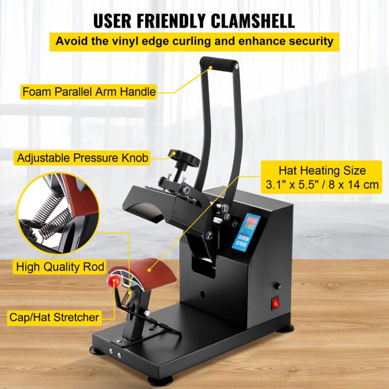 Mütsi kuumpress 14,0 x 8,89 cm kuumpress 600W professionaalne mütsi kuumpress mütside ja