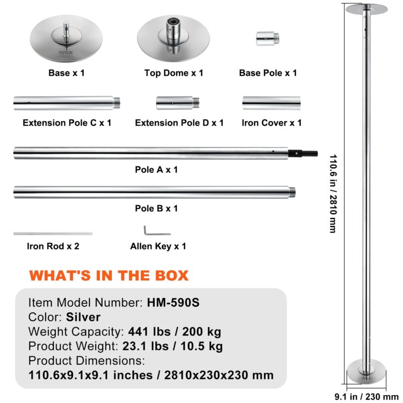 VEVOR Professionaalne tantsupost, 200 kg, 45 mm, 2810×230×230 mm