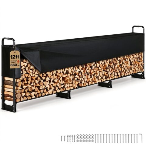 3.9m Outdoor Firewood Rack with Cover, 3,9 m, 386 cm