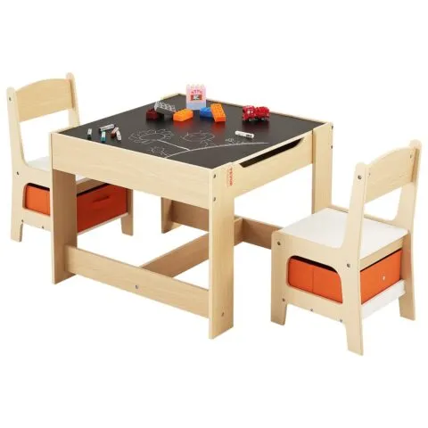 VEVOR Laste laua ja 2 tooli komplekt, 49,9 kg, hele, 30×29×53 cm
