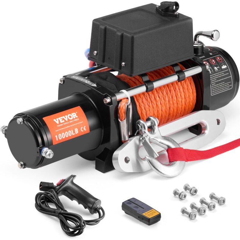 Electric Winch Truck 4535.9 kg Synthetic Rope Waterproof Remote Control, 4536 kg