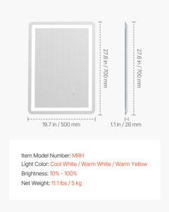LED vannitoapeegel, 50 x 70 cm — pilt 7