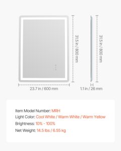 LED vannitoapeegel, 60 x 80 cm — pilt 7