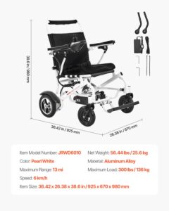 VEVOR Elektriline ratastool täiskasvanutele, 136 kg, 53 cm, pärlvalge — pilt 7