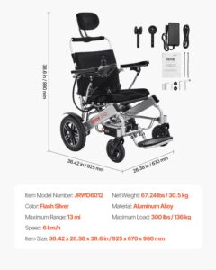 VEVOR Elektriline ratastool täiskasvanutele, 136 kg, 53 cm, flash — pilt 7