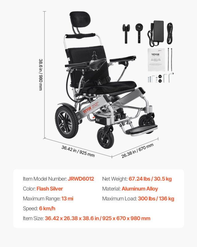 VEVOR Elektriline ratastool täiskasvanutele, 136 kg, 53 cm, flash