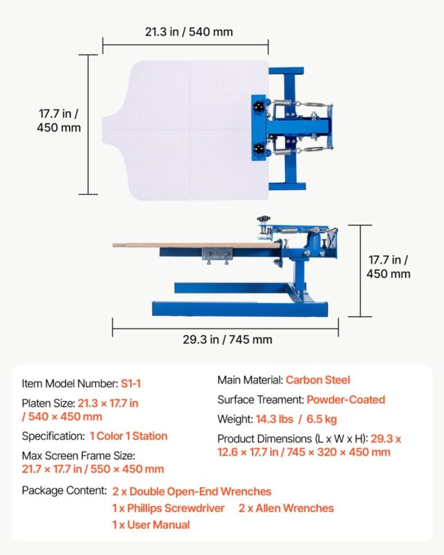 VEVOR Siiditrükimasin, 540 x 450 mm, 9,1 kg