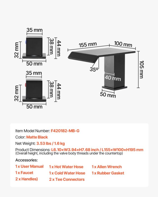 VEVOR Rooma vannisegisti, matt, 155×195×100 mm