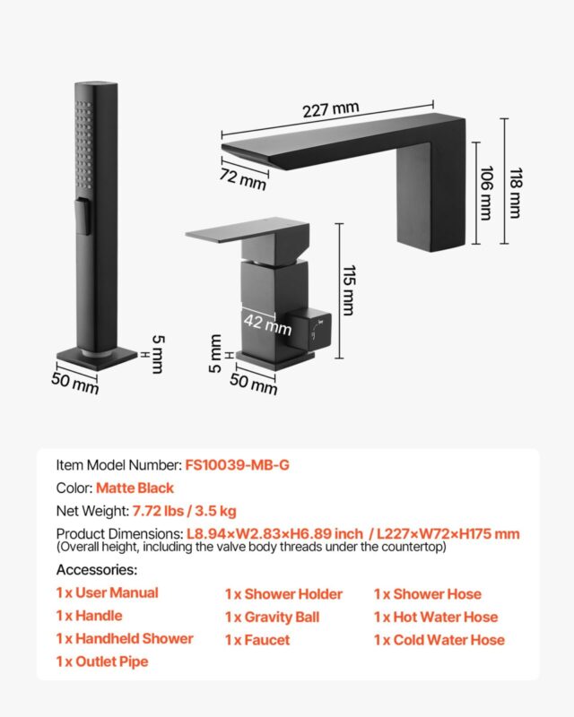 VEVOR Rooma vannisegisti, matt, 227×72×175 mm
