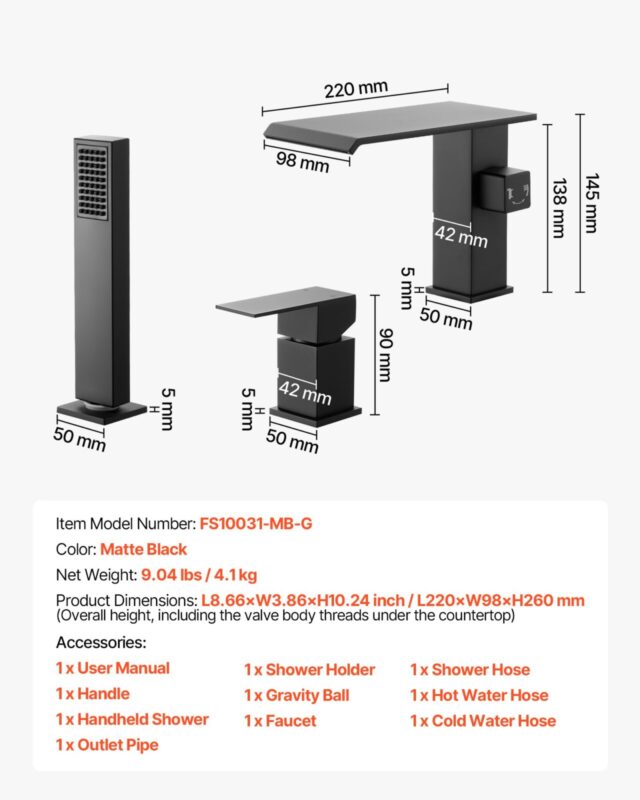 VEVOR Rooma vannisegisti, matt, 220×190×98 mm