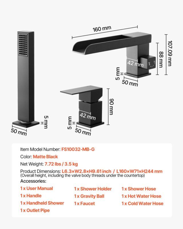 VEVOR Rooma vannisegisti, matt, 244×71×160 mm