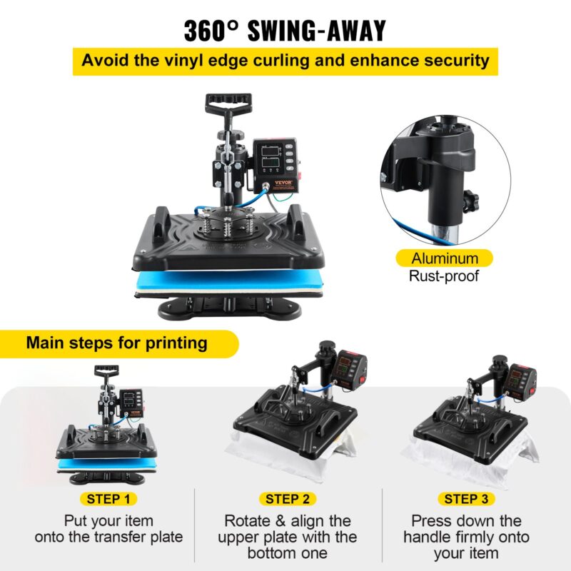 Kuumpress 30,5x38,1 cm 10-ühes kuumpress 1000W kuumpress 360° pöörlemise ja eemale