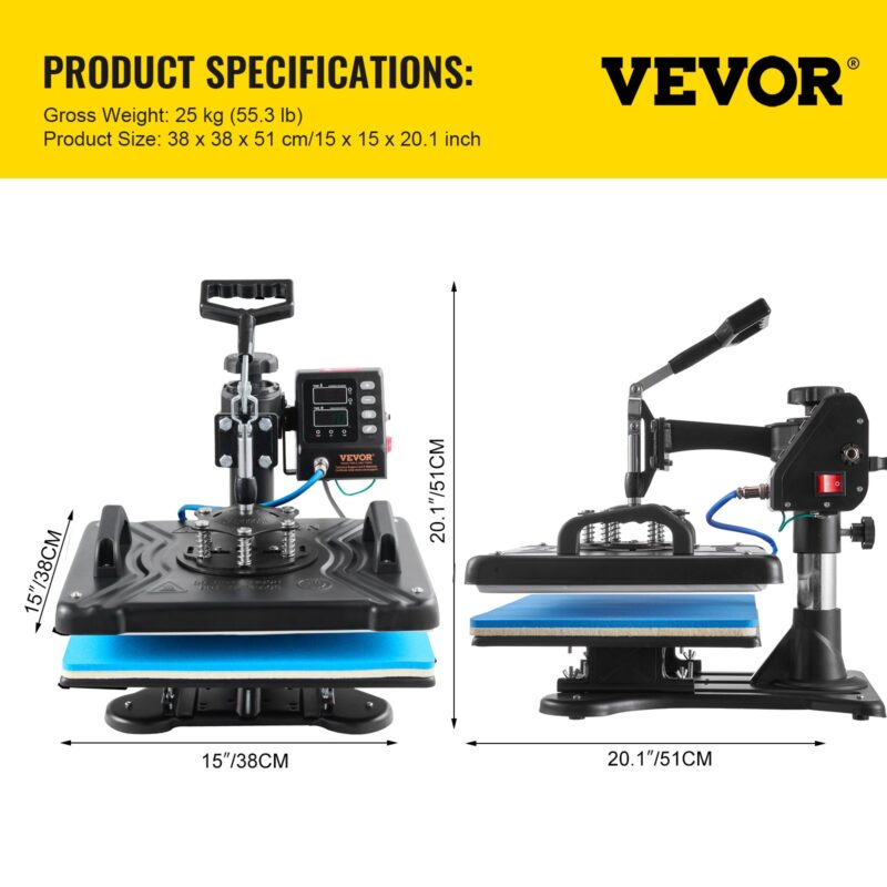Kuumpress 30,5x38,1 cm 10-ühes kuumpress 1000W kuumpress 360° pöörlemise ja eemale