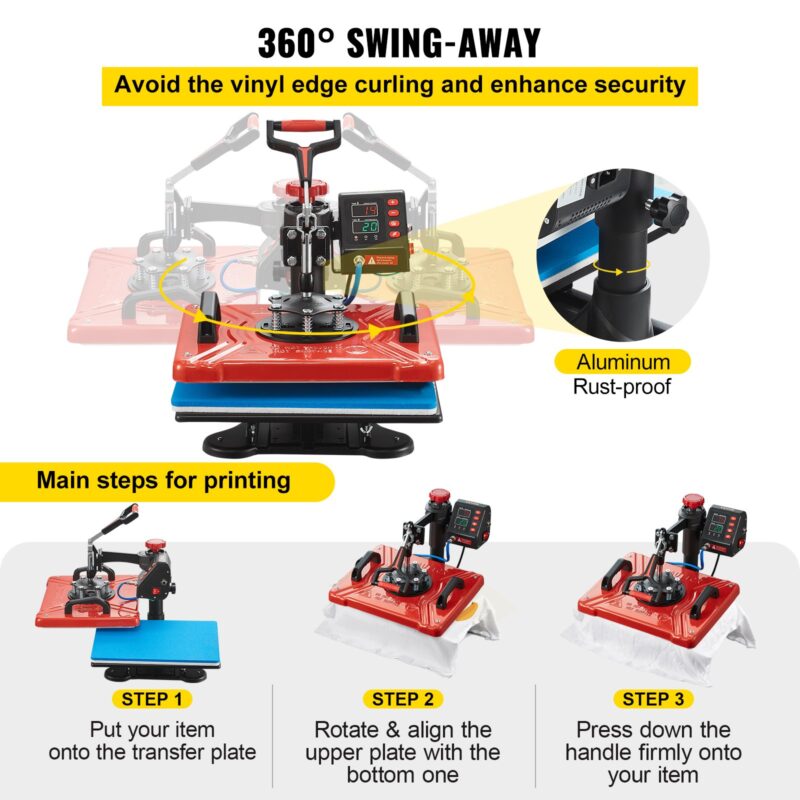 Kuumpress 30,5x38,1 cm 10-ühes kuumpress 1000W kuumpress 360° pöörlemise ja eemale