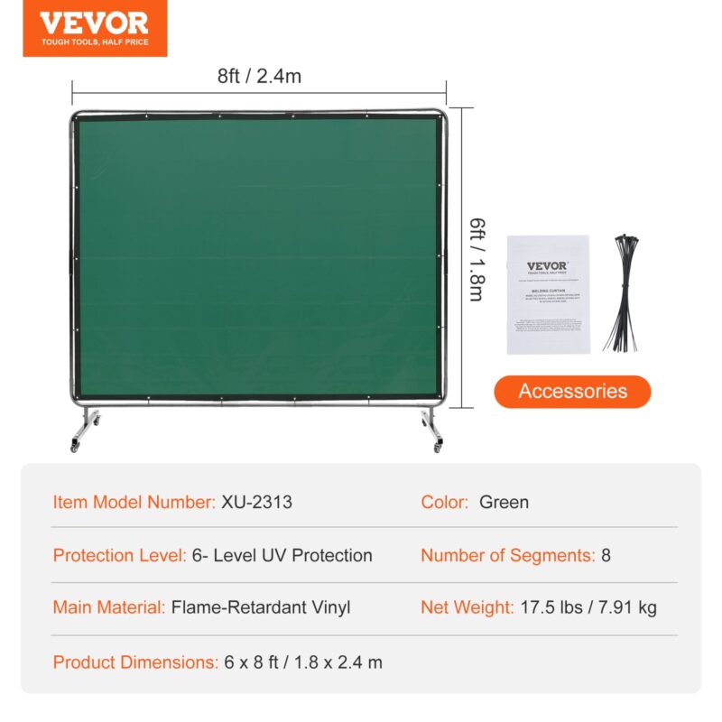 VEVOR Keevitusekraani raamiga, 1,83 x 2,44 m, roheline