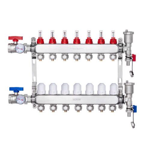 7-Branch Radiant Heat Manifold 1.27 cm PEX Tubing Floor Heating Manifold Set, 1,27 cm