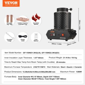 VEVOR Kulla sulatusahi, 1350 W, 1 kg, 3 kg — pilt 7