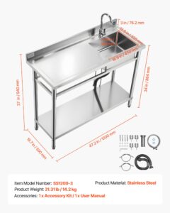 VEVOR Roostevabast terasest köögikraanikauss, 1200 x 500 x 940 mm, 14,2 kg — pilt 7
