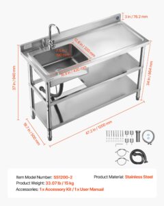 VEVOR Roostevabast terasest köögikraanikauss, 1200 x 500 x 940 mm, 15 kg — pilt 7