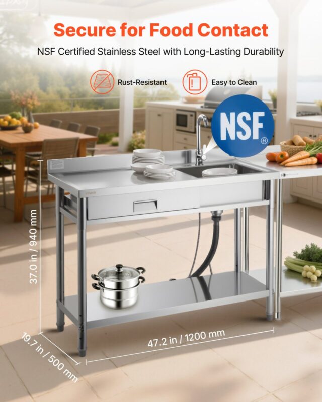 VEVOR Roostevabast terasest köögikraanikauss, 1200 x 500 x 940 mm, 18 kg