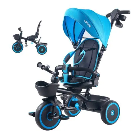 VEVOR Väikelapse kolmerattaline ja jalutuskäru 1-5-aastastele, 25 kg, 15,2 cm, sinine