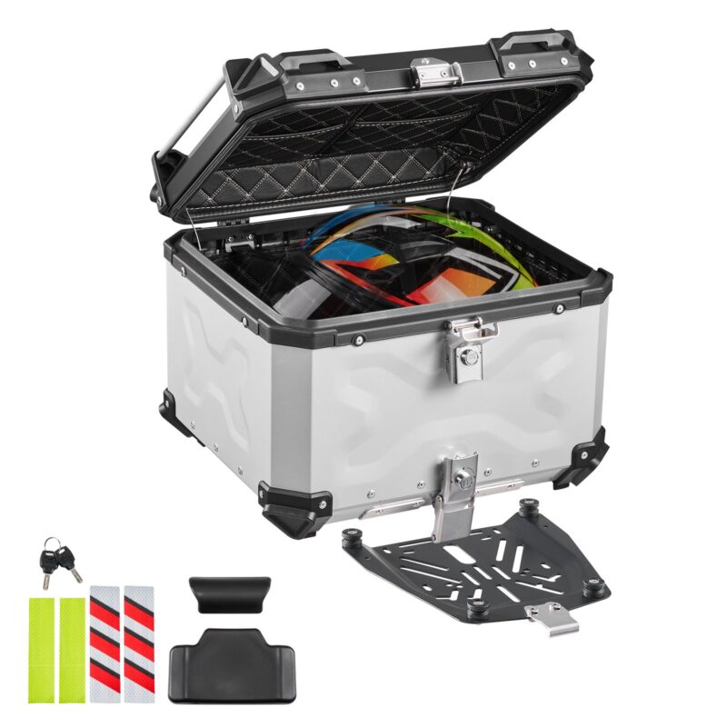 Motorcycle Top Case 55L Universal Aluminum Hard Motorcycle Tail Case, 55 L