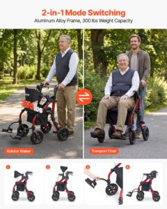 VEVOR 5.08 cm-1 rullkõnni- ja transporditool eakatele, 136 kg, 5,08 cm, punane — pilt 2