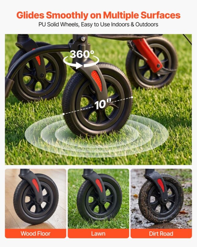VEVOR 5.08 cm-1 rullkõnni- ja transporditool eakatele, 136 kg, 5,08 cm, punane