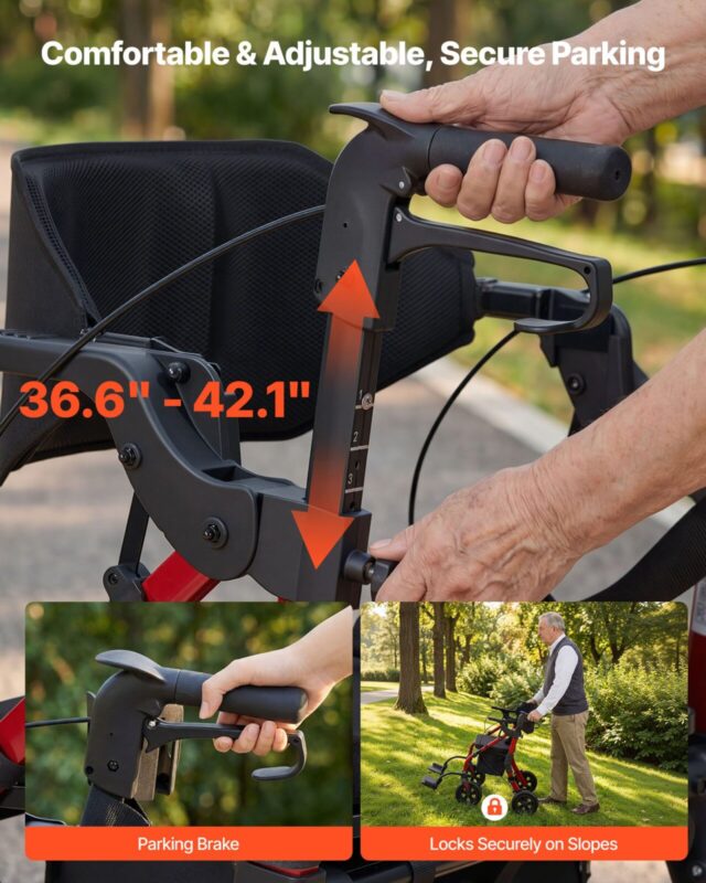 VEVOR 5.08 cm-1 rullkõnni- ja transporditool eakatele, 136 kg, 5,08 cm, punane