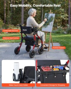 VEVOR 5.08 cm-1 rullkõnni- ja transporditool eakatele, 136 kg, 5,08 cm, punane — pilt 6