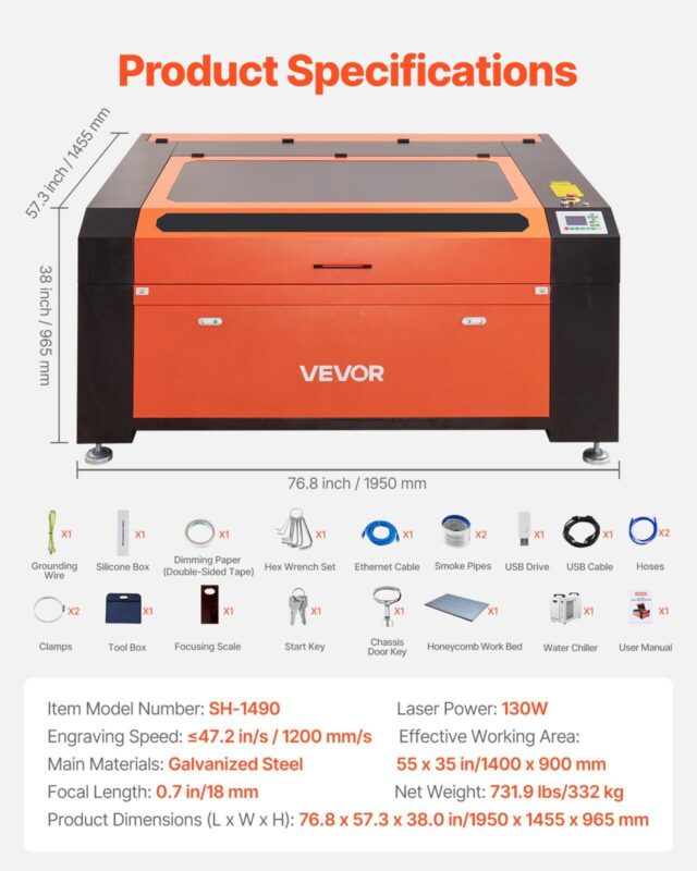 130W CO2 lasergraveerimismasin, 130 W, 1400 x 900 mm