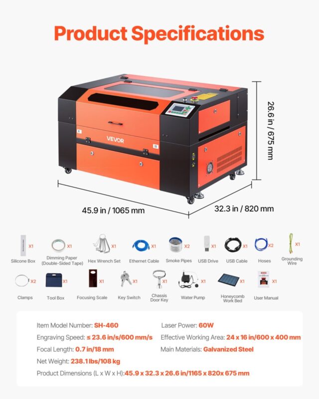 60W CO2 lasergraveerimismasin, 60 W, 600 x 400 mm
