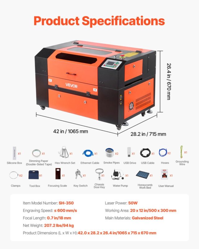50W CO2 lasergraveerimismasin, 50 W, 500 x 300 mm