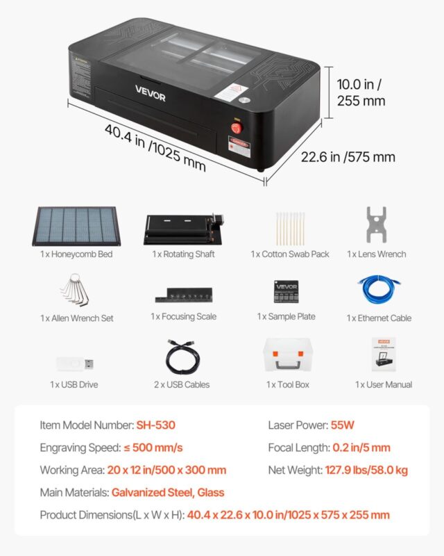 55W CO2 lasergraveerimismasin, 55 W, 500 x 300 mm