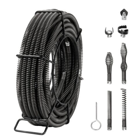 Sectional Drain Cleaning Cable 20.1 m x 1.6 cm & 7 Cutters for 2-10 cm Pipes, 20,1 m