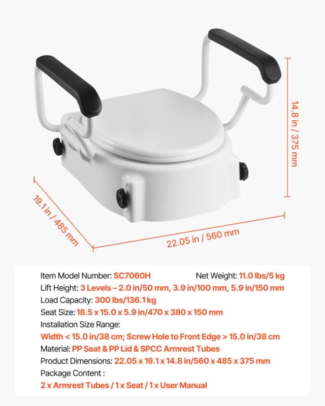 Kõrgendatud tualett-iste käetugedega, 136,1 kg