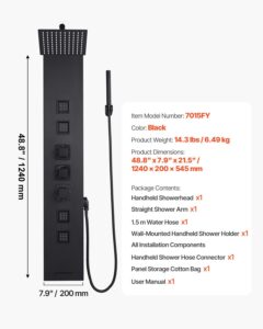 VEVOR Dušipaneeliga tornsüsteem vihmadušipeaga, 124 cm, 1240×200×545 mm — pilt 7