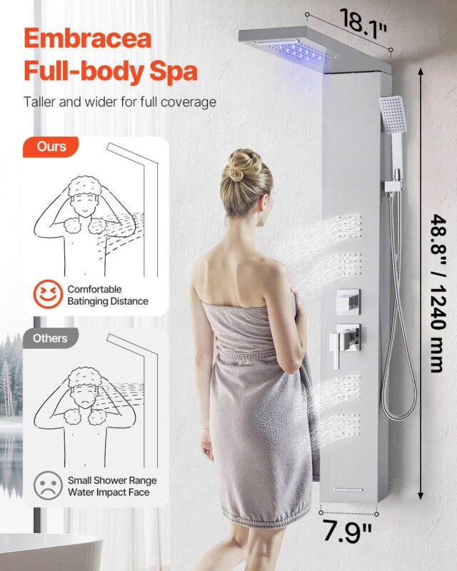 VEVOR Dušipaneeli tornsüsteem vihmajoaga dušipeaga, 135 cm, 5,5 kg