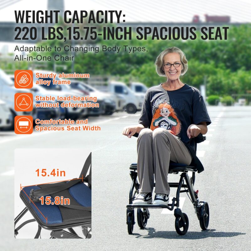 Ratastooli alumiiniumisulamist transporditool kokkupandav 40 cm lai iste 99,8 kg, 100 kg