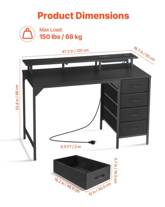 120 cm arvutilaud nutikate LED-tulede ja pistikupesadega, 68 kg