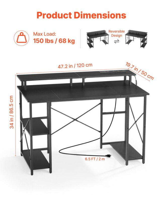 120 cm arvutilaud nutikate LED-tulede ja pistikupesadega, 68 kg, 2 tasandit