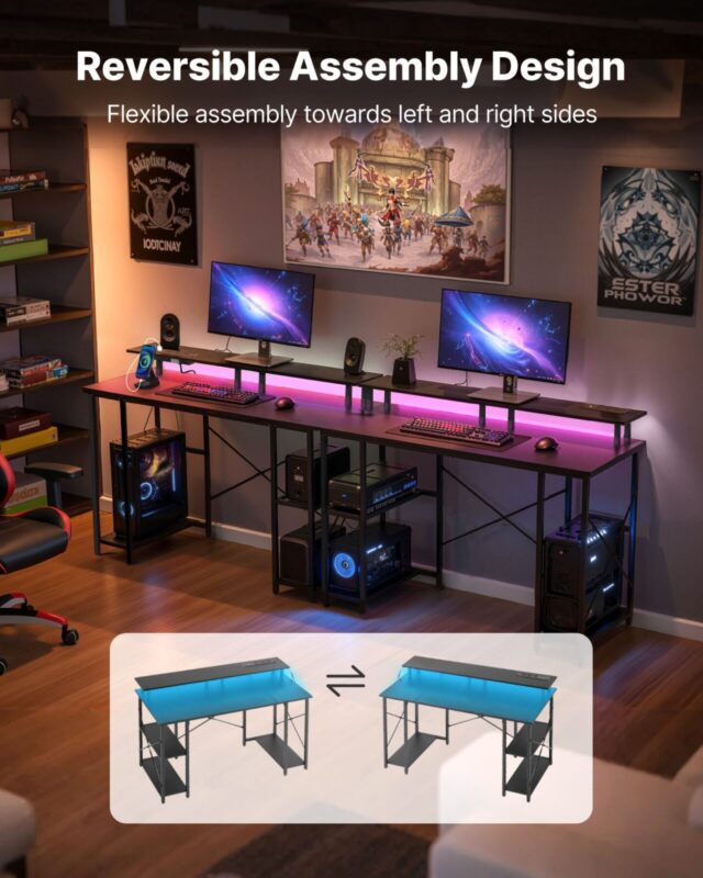 120 cm arvutilaud nutikate LED-tulede ja pistikupesadega, 68 kg, 2 tasandit