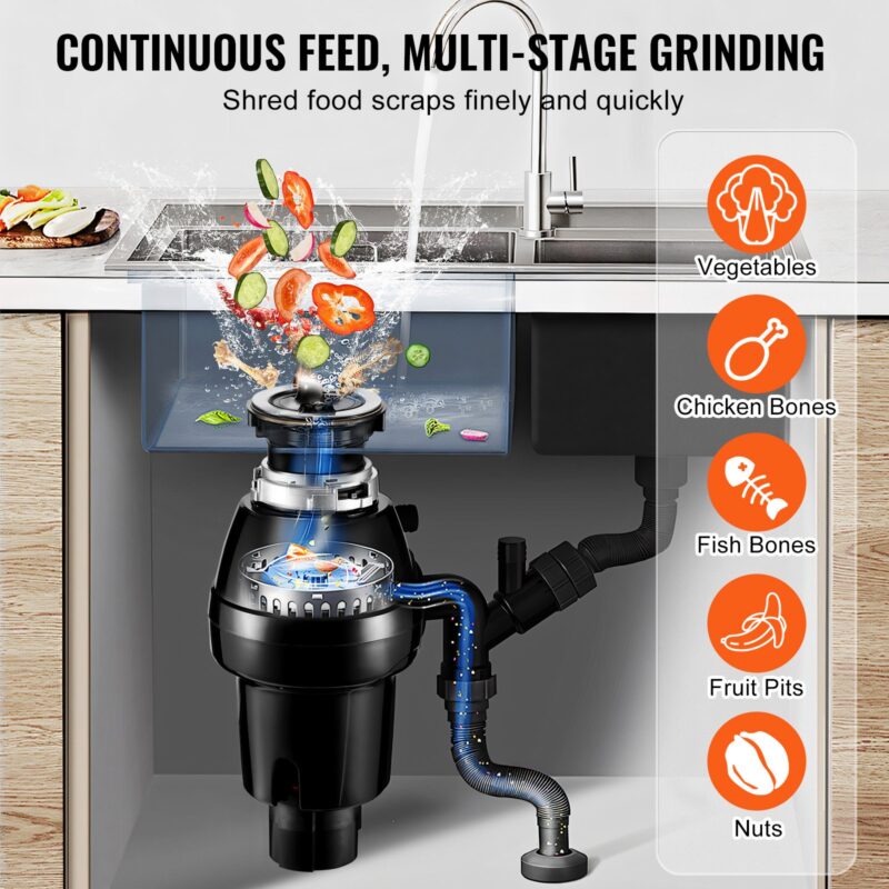 Prügikonteiner 3/4 HP pidev toidujäätmete konteinerisse paigaldatav 3930 p/min EZ Connect