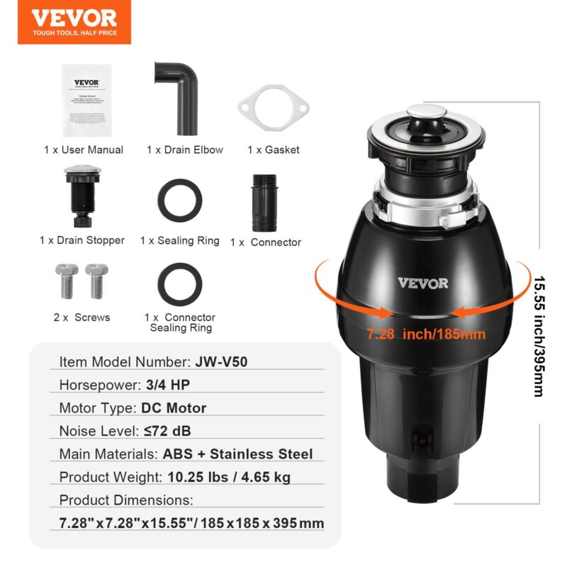 Prügikonteiner 3/4 HP pidev toidujäätmete konteinerisse paigaldatav 3930 p/min EZ Connect