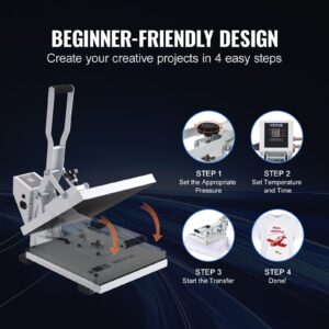 VEVOR Kuumpress 38,1 x 38,1 cm sublimatsiooniprinter isetehtud T-särkidele, valge — pilt 6