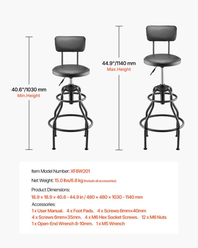 Töökojatool seljatoega, 136 kg